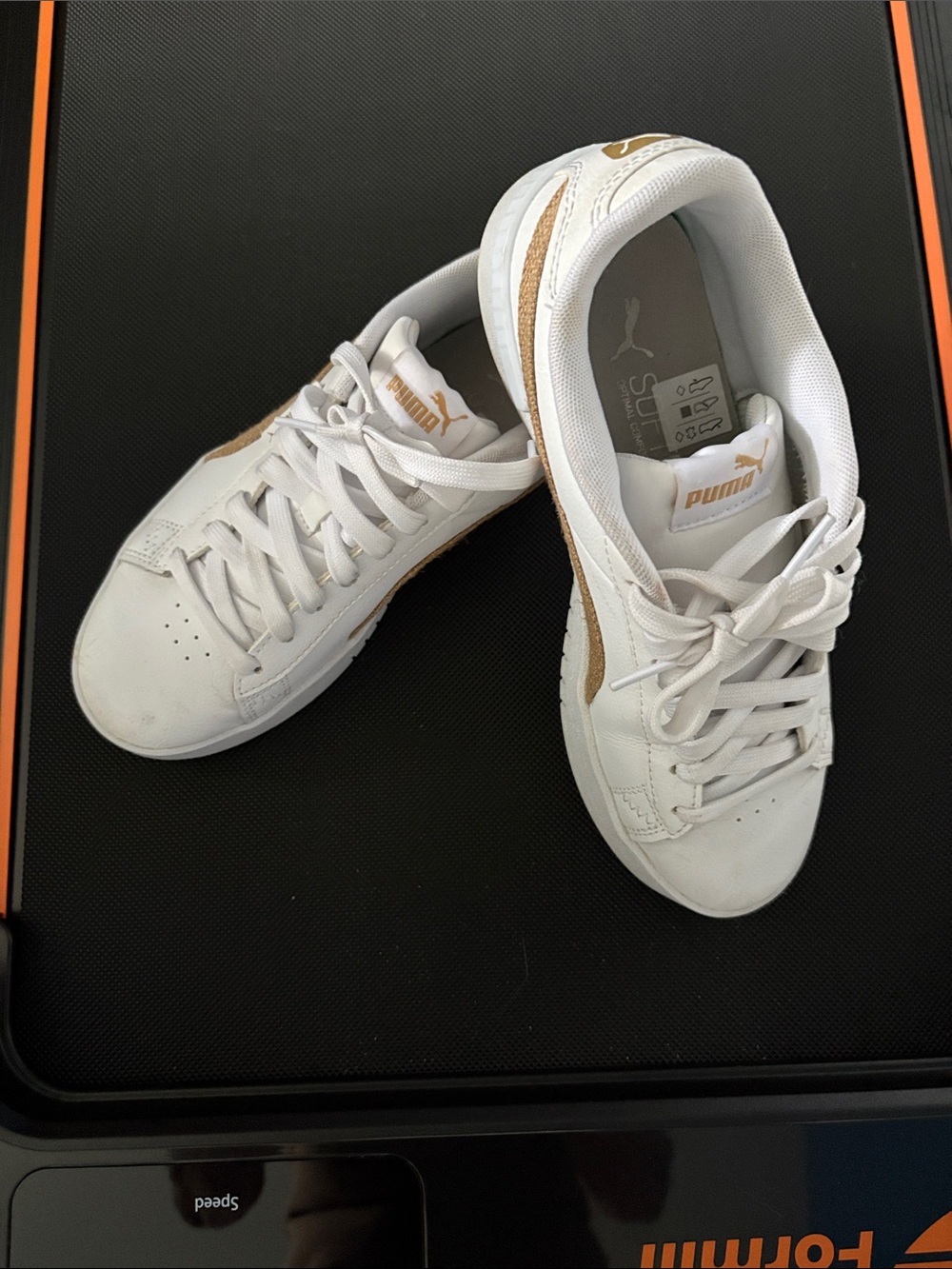 Puma Women’s White Sneakers with Gold Accents